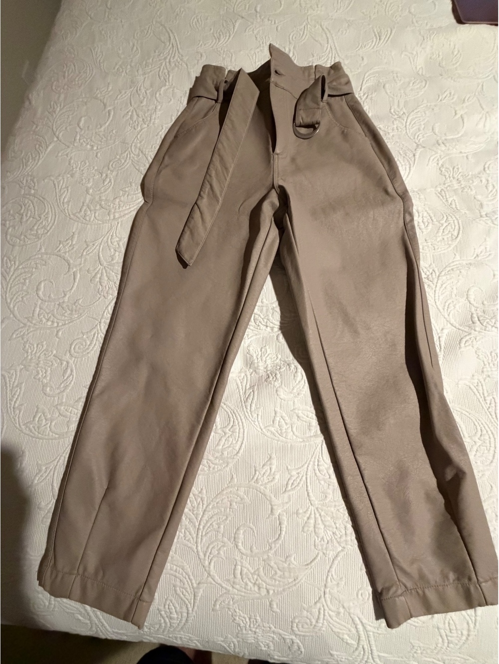 Forever 21 Beige Faux Leather High Waist Belted Pants Size S